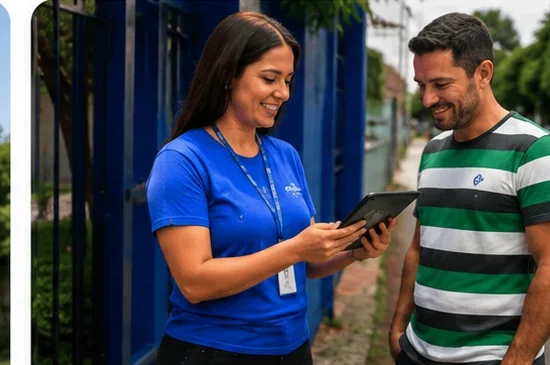Profissional da Pertec atendendo um cliente