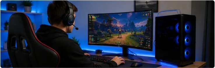 Pessoa jogando online em um computador