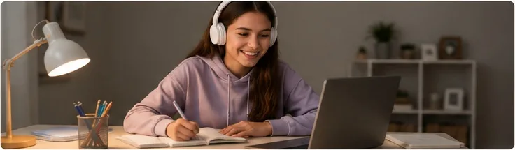 Estudante acompanhando atividades no notebook