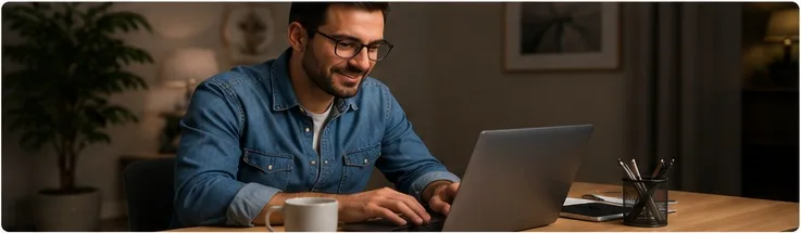 Pessoa trabalhando em casa com notebook