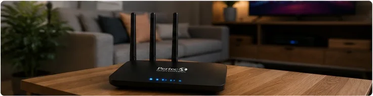 Roteador Wi-Fi em uma sala residencial